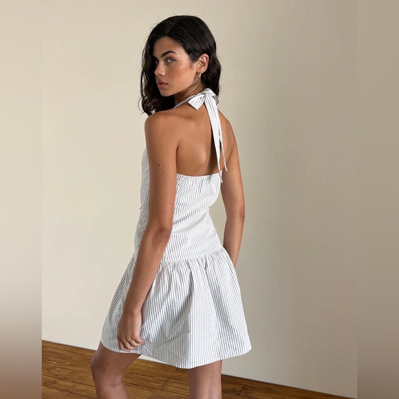 Wild Fable Halter Tiered Striped Smocked Mini Sun Dress Green/White Sz S | NWOT - Picture 2 of 7